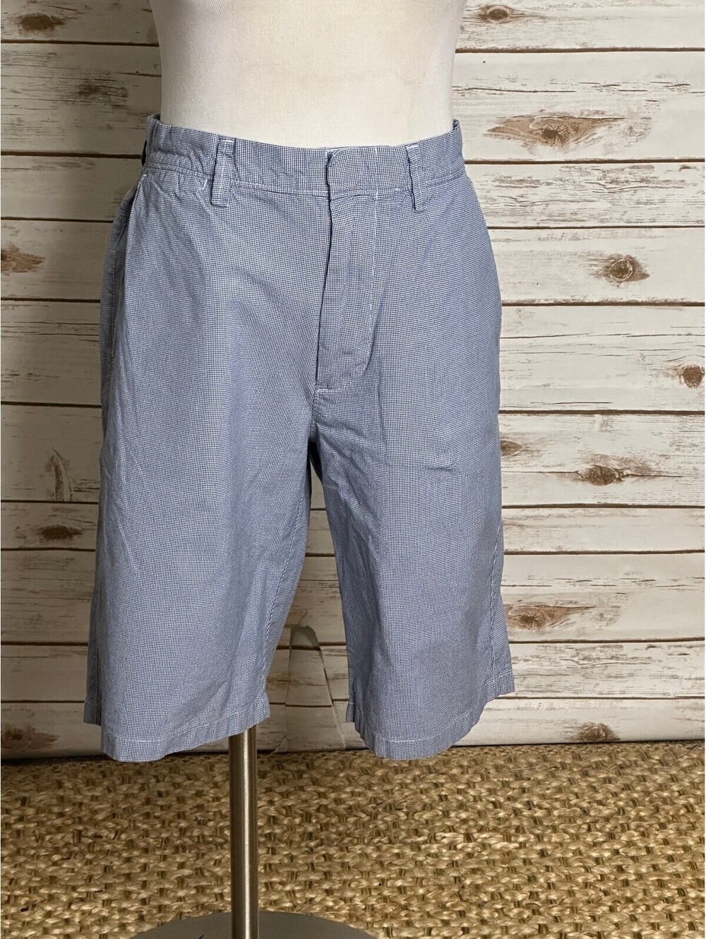 J.Crew Club blue white houndstooth cotton chino shorts Size 32 preppy coastal